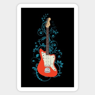 Red Offset Style Electric Guitar Flowering Vines Sticker